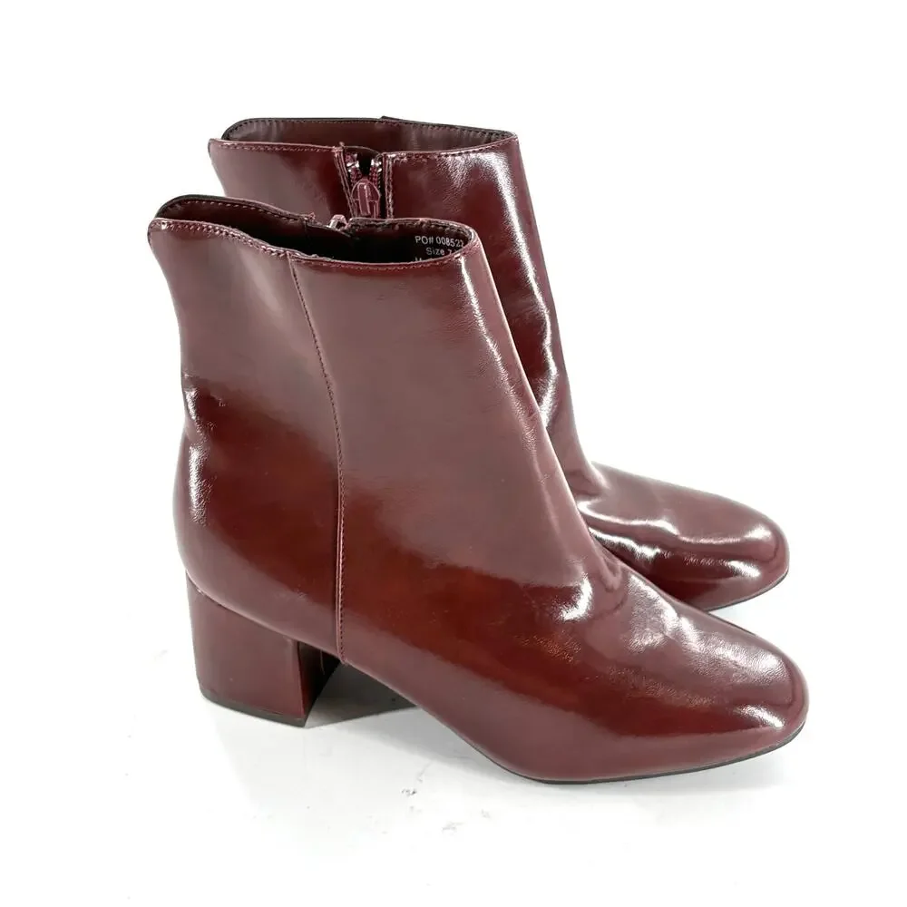 Journee Collection Adria Booties 7.5 Red Brown Boot NWOT Vegan Leather Square
